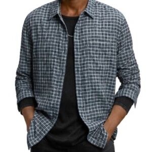 John Varvatos Men’s Neil Cotton Reversible Print Shirt, Blue/Gray, Casual, S